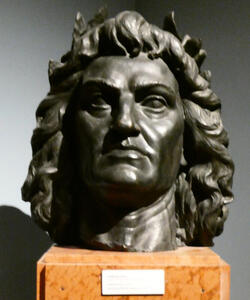 bust of stern faced man