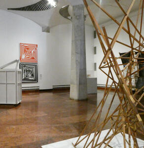 various abstract modern sculpture mobile and painting