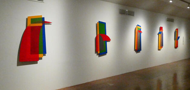 bright colored geometric sculptures