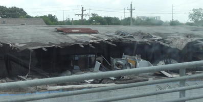 View of interior of damaged building