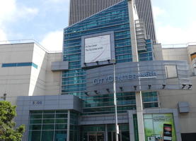 Exterior modern building with lots of glass