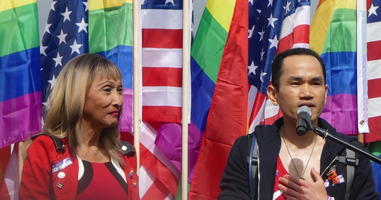 Two speakers at start of parade