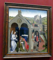 “The Dream of Pope Sergius”, showing him asleep in a  room with an angel  at the left.