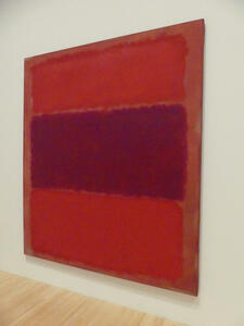 Painting with red, purplish-red, and red horizontal stripes