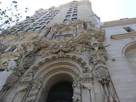 Elaborate carvings on archway entrance to hotel