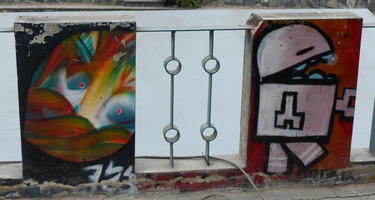 Abstract and Robot painted on bridge structure