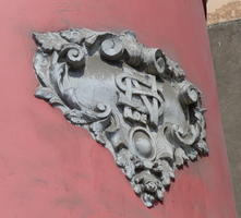 Fancy scrollwork in shield pattern
