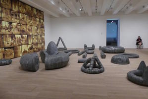 abstract concrete shapes on floor