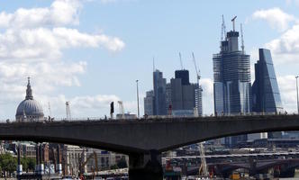 London skyline from boat on Thames