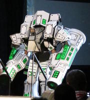 Person in an immense robot costume