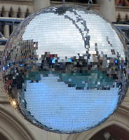 Las Vegas strip reflected in a mirrored ball.