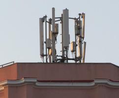 Array of strange boxes on a rooftop