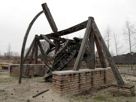 broken large wooden machine