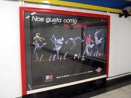 People dancing on a line that is marked with subway stops. Main text: “We like how you move.”