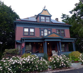 salmon colored house
