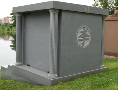 Mausoleum with large Chinese character inscribed in a circle