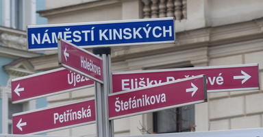 Signpost with multiple signs in many directions, pointing to various streets.
