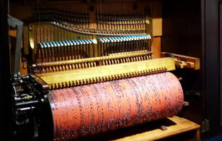 Internals of a music machine; cylinder with pins