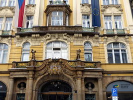 Ornate front of yellow government ministry building