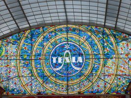 Stained glass window, concentric rings, for Tesla radio