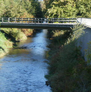 Access bridge over a narrow stream.