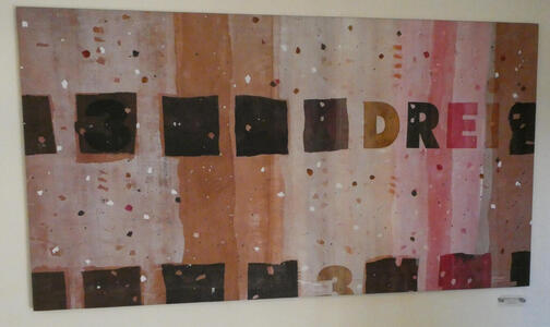 Mostly brown painting. Text: DREI 3