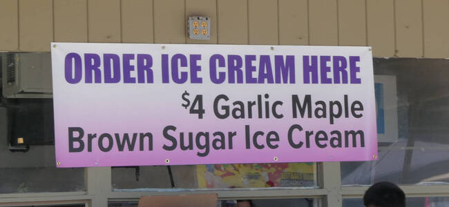 sign for garlic maple brown sugar ice cream