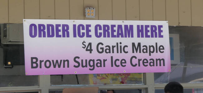 sign for garlic maple brown sugar ice cream