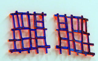 Red and blue crosshatched design