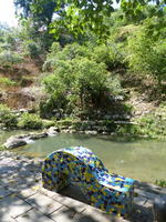 area with color tiled bench