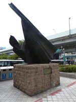 abstract sculpture near train station