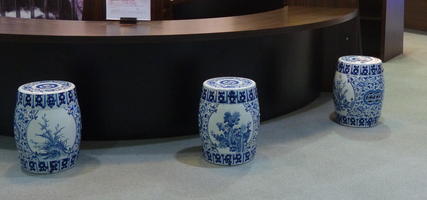 blue ceramic cylindrical chairs
