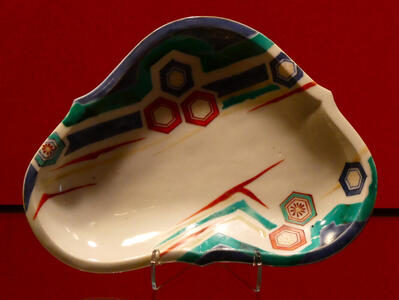 dish with painted hexagons