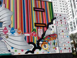 Slot machine icons on side of Emergency Art Building.