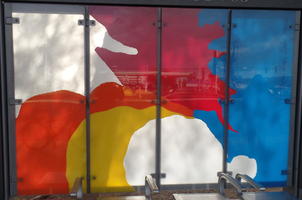 Art at Sahara Ave/Boulder Highway; orange, yellow, red, and blue