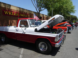 Two-tone red and white pickup truck