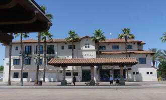 Visalia Transit Center; adobe style building